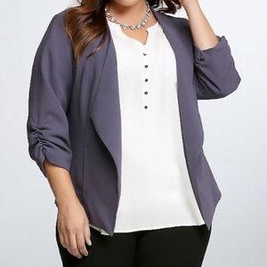 Torrid Women’s Purple Gray Ruched Sleeve Open Front Blazer Size 2